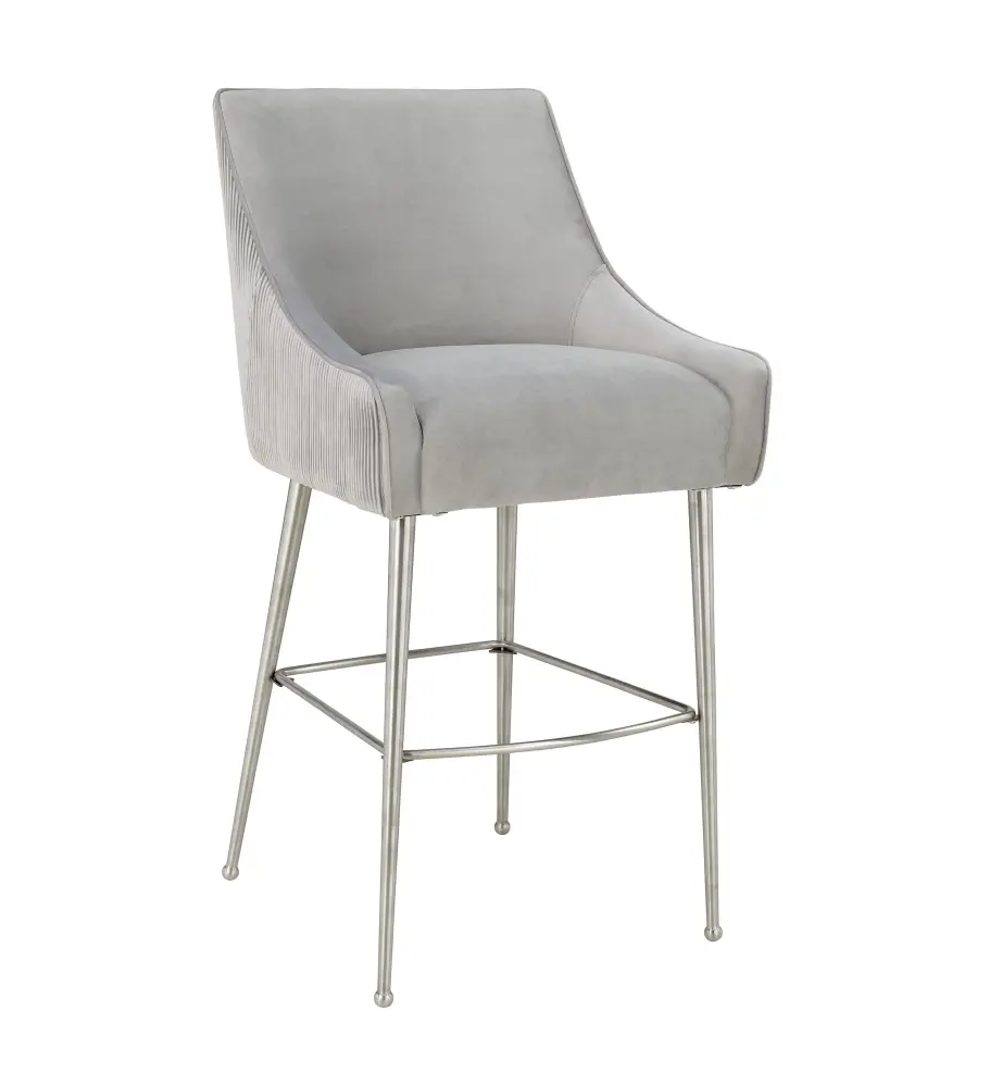 Beatrix Pleated Portable Grey Velvet Bar Stool