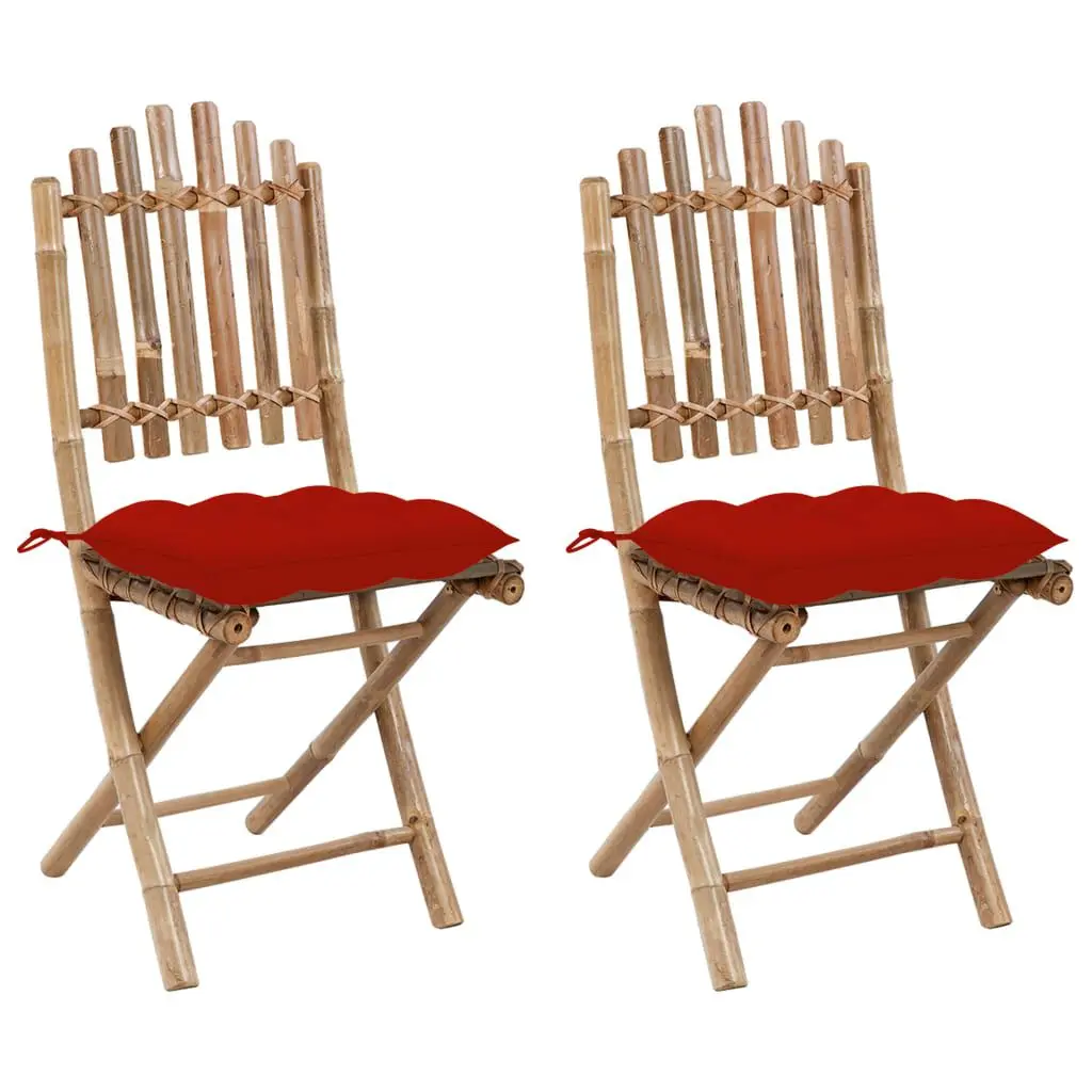 Folding Patio Chairs 2 Pack Cushions Bamboo Outdoor Seating