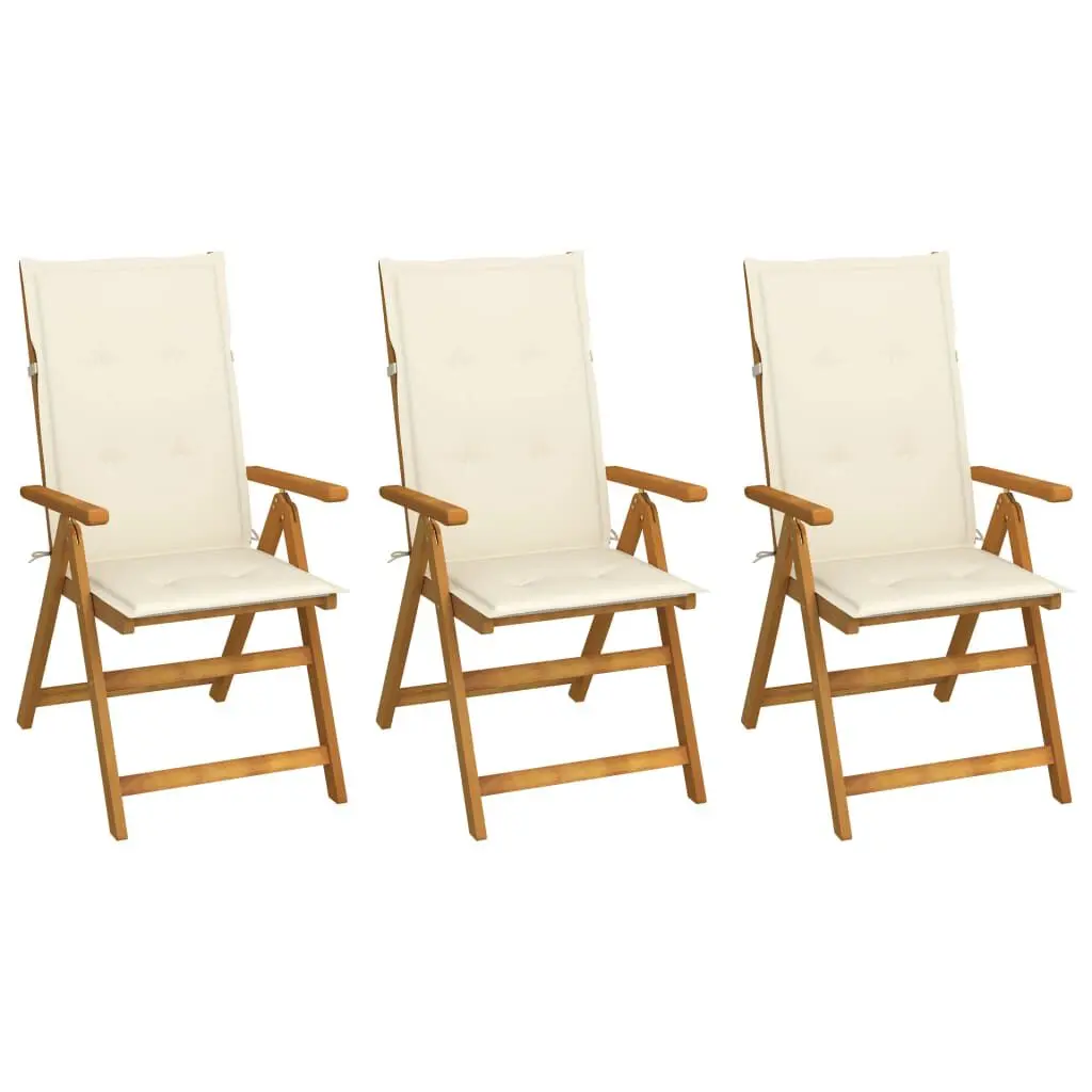 Folding Patio Chairs 3 Piece Set Cushions Solid Acacia Wood Outdoor Seating