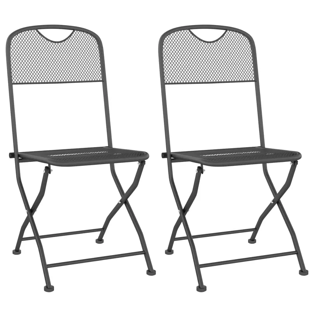 Folding Patio Chairs 2 Pieces Expanded Metal Mesh Anthracite Outdoor Seating