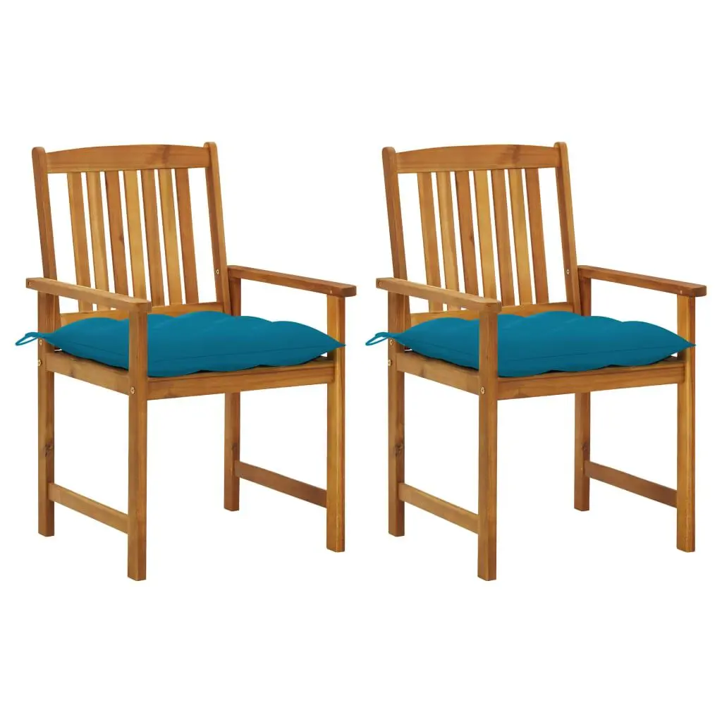 Patio Chairs Cushions 2 pcs Solid Acacia Wood Outdoor Seating