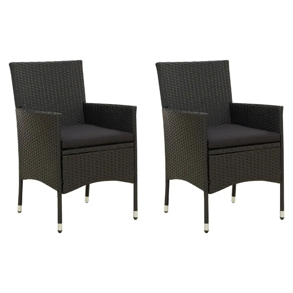 Patio Chairs Cushions 2 Piece Black Poly Rattan Outdoor Seating