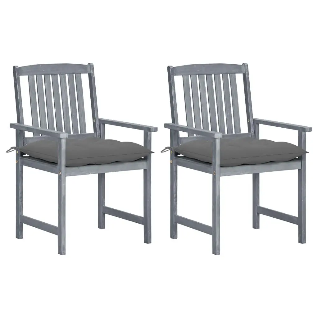 Patio Chairs Cushions 2 Pieces Gray Solid Acacia Wood Outdoor Seating