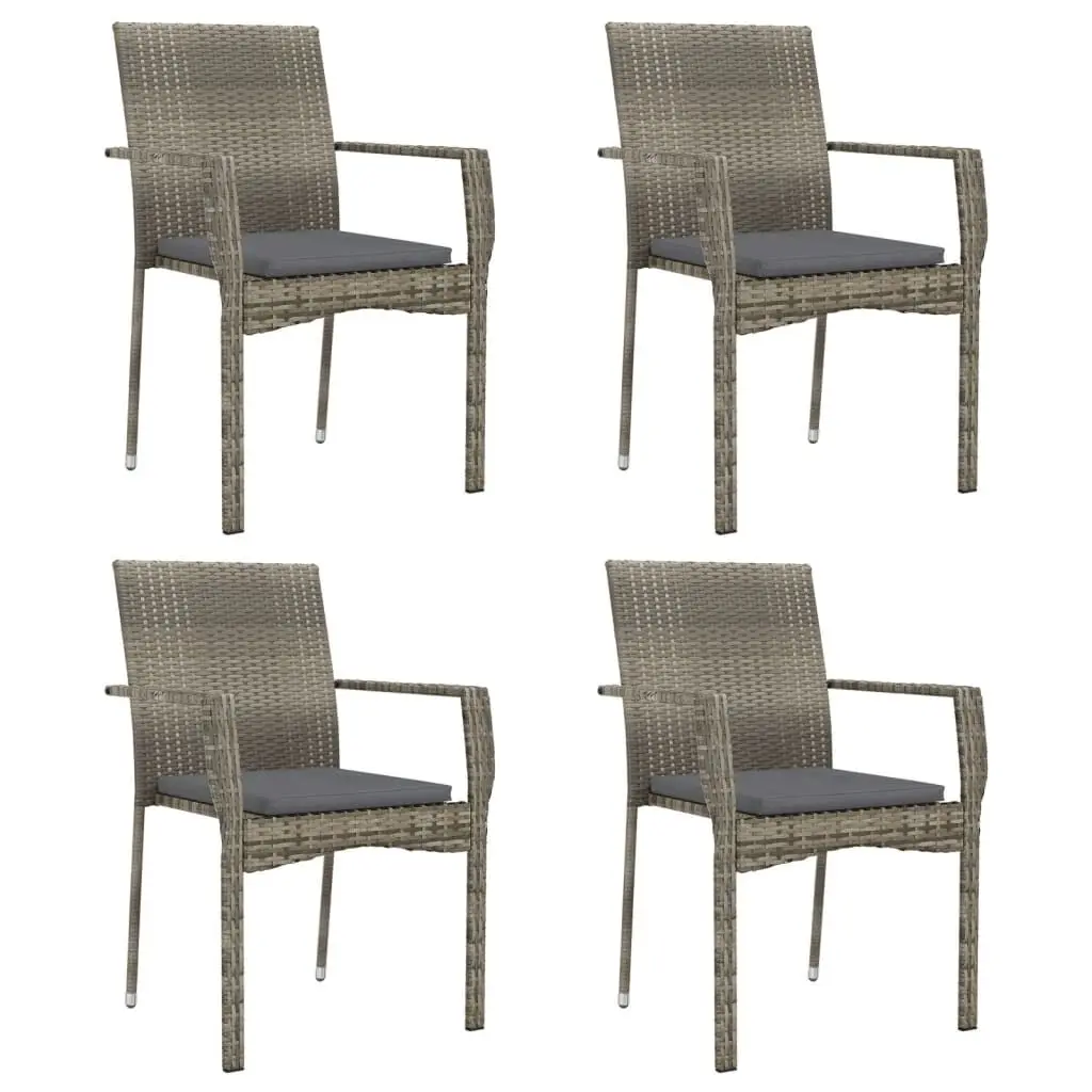 Patio Chairs Cushions 4 Pieces Poly Rattan Gray Outdoor Dining Chairs