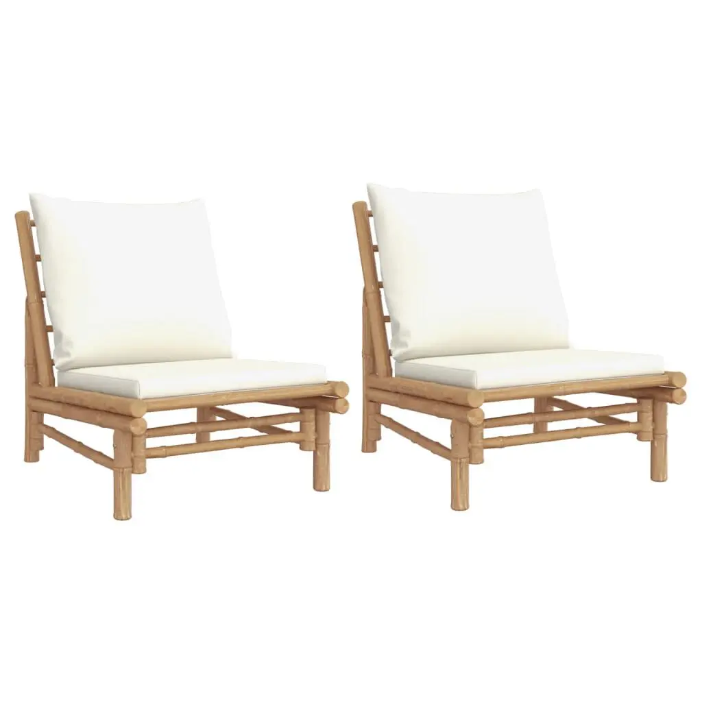 Patio Chairs 2 Pack Cream White Cushions Bamboo Outdoor Seating