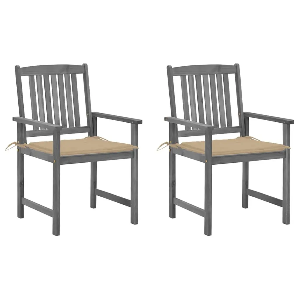 Patio Chairs 2 Pack Gray Solid Acacia Wood Cushions
