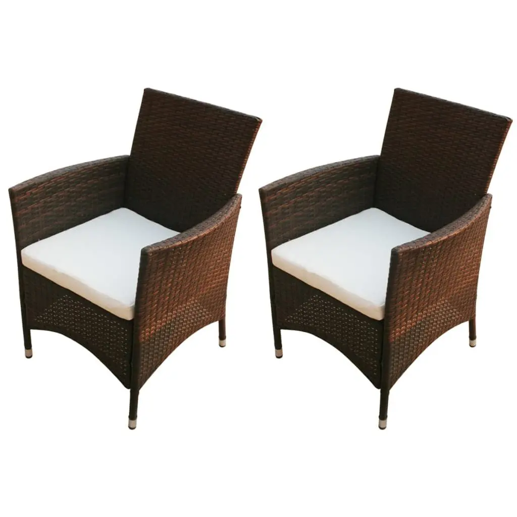 Patio Chairs 2 pcs Poly Rattan Brown Outdoor Lounge Seating