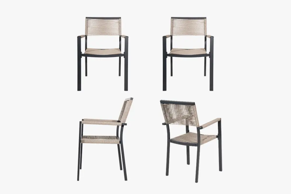 4 PCS Patio Dining Chairs Metallic Frame and Armrests