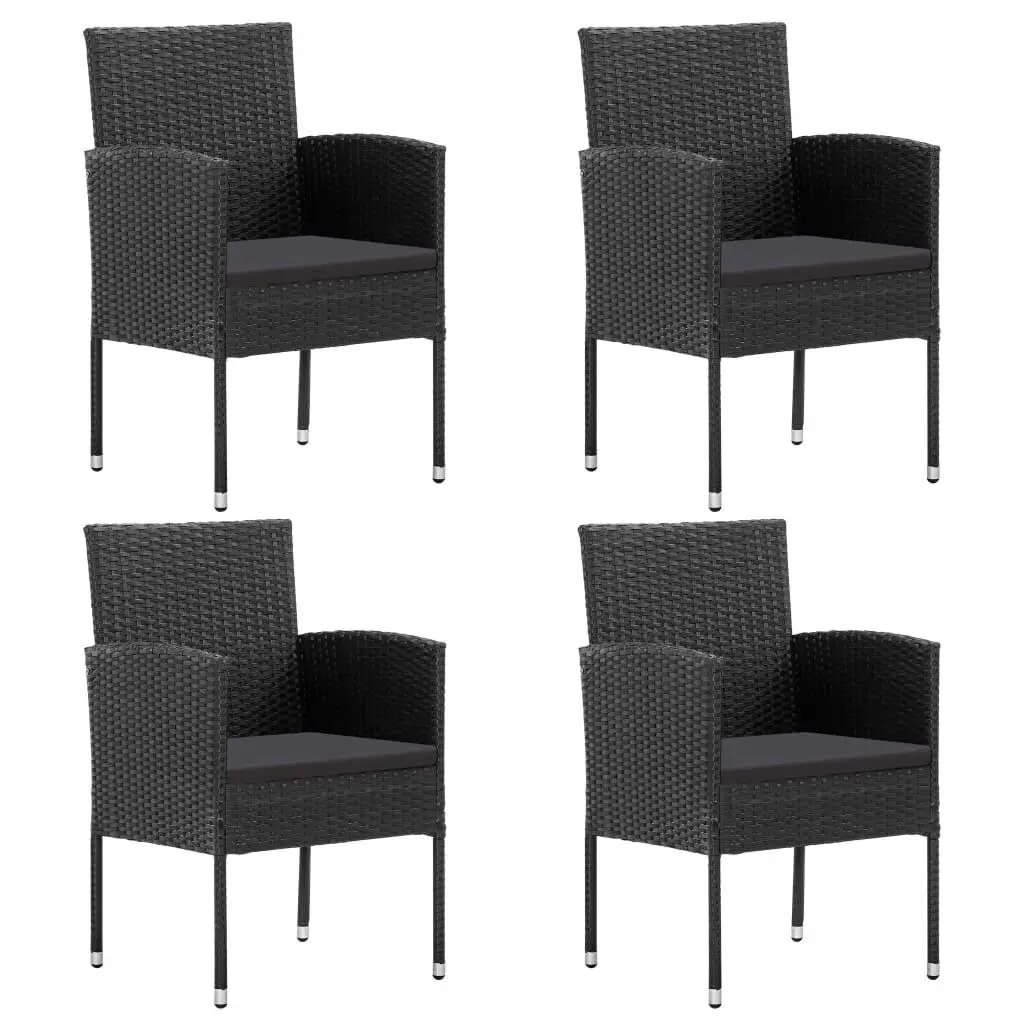 4 Piece Black Poly Rattan Patio Chairs Black Cushions Outdoor Dining