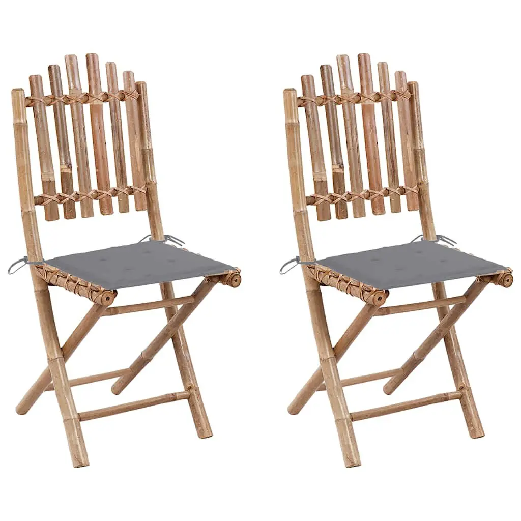 2 Piece Folding Patio Chairs Cushions Bamboo Outdoor Seating