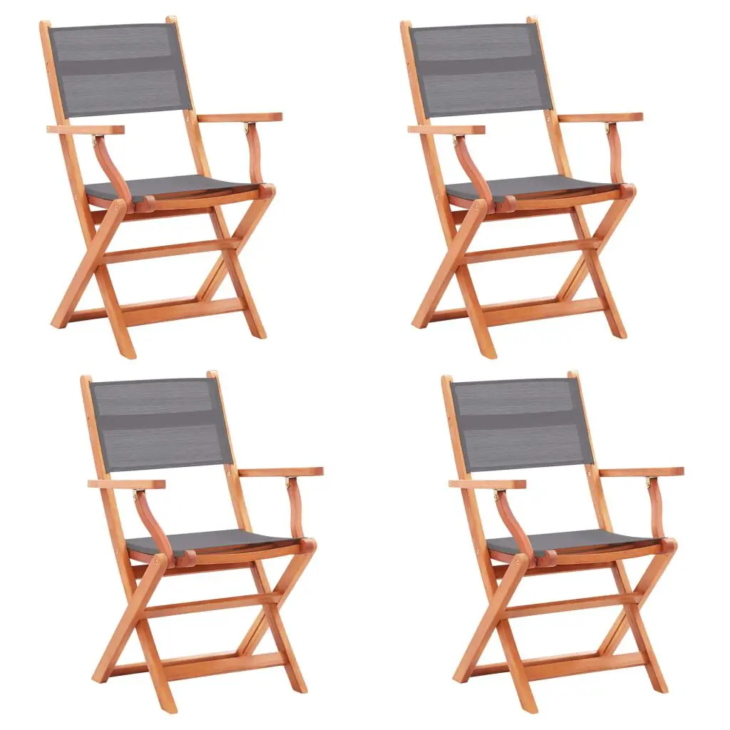4 Piece Gray Folding Patio Chairs Set Solid Wood Eucalyptus Textilene
