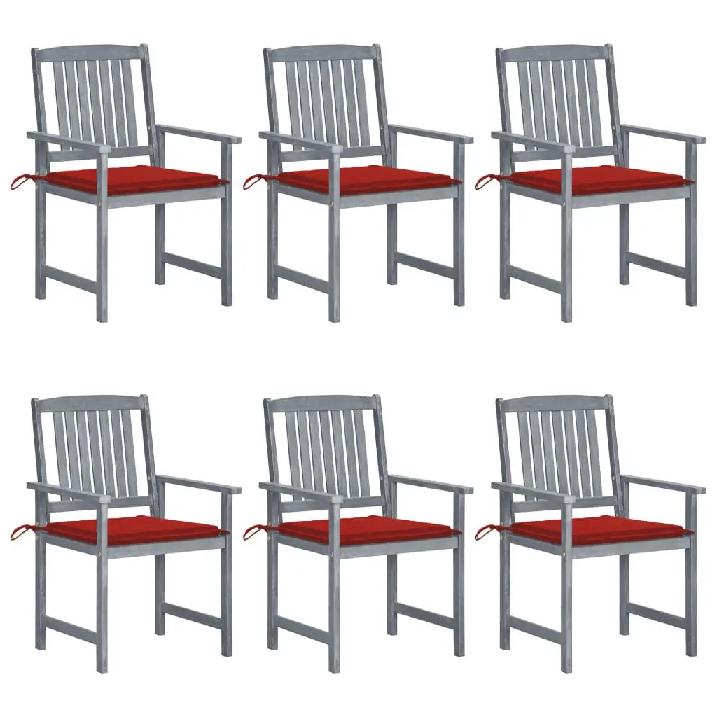 6 Piece Patio Chairs Cushions Solid Acacia Wood Gray Outdoor Furniture