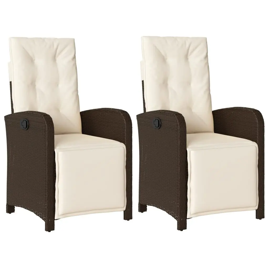 2 Piece Reclining Patio Chairs Footrest Brown Poly Rattan Set