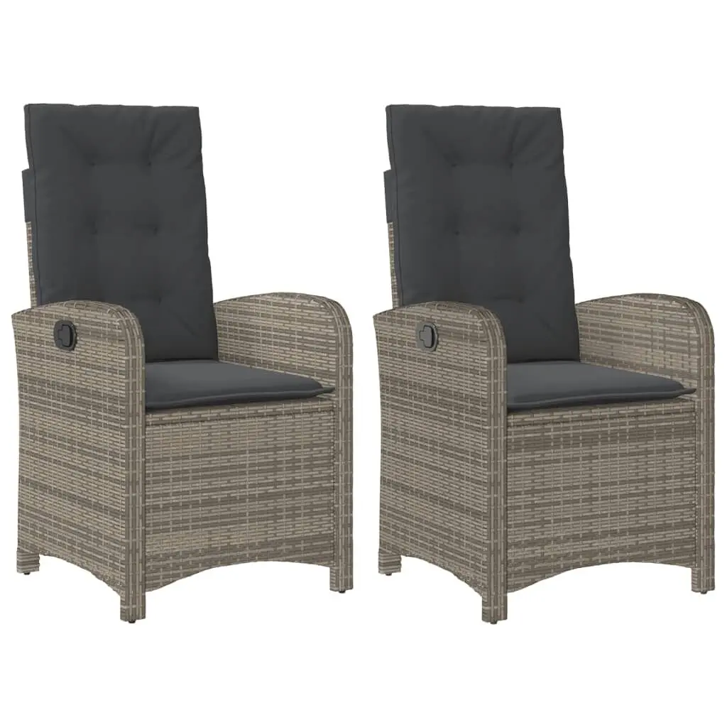 2 Piece Reclining Patio Chairs Gray Cushions Poly Rattan Outdoor Set
