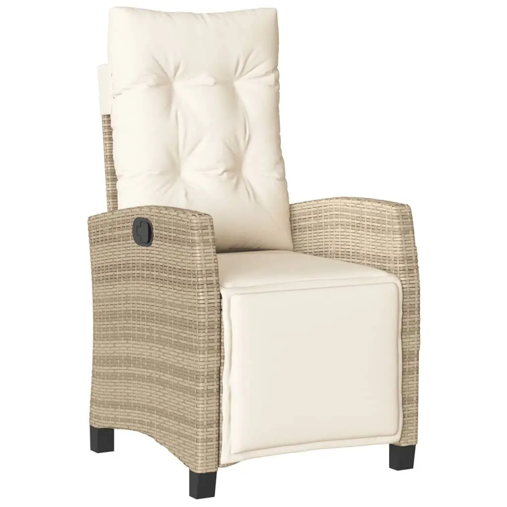 Reclining Patio Chair Footrest Beige Poly Rattan Outdoor Furniture