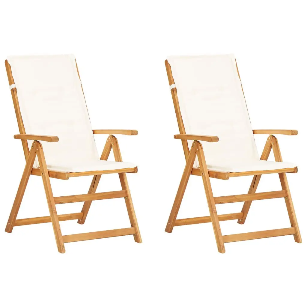 Reclining Patio Chairs 2 Pack Brown Solid Acacia Wood Outdoor Furniture
