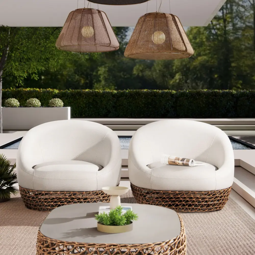 Rocking Chair Willow - Upholstered Patio Deep Seating Armchair, Wicker Frame