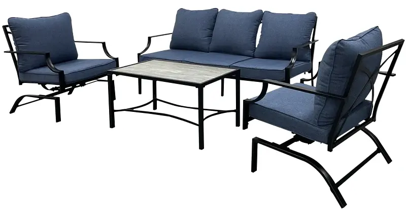 Seasonal Trends SHRMS632X Amelia Deep Seating Place, Cushion/Steel/Tile, Blue, Powder-Coated, 4-Piece