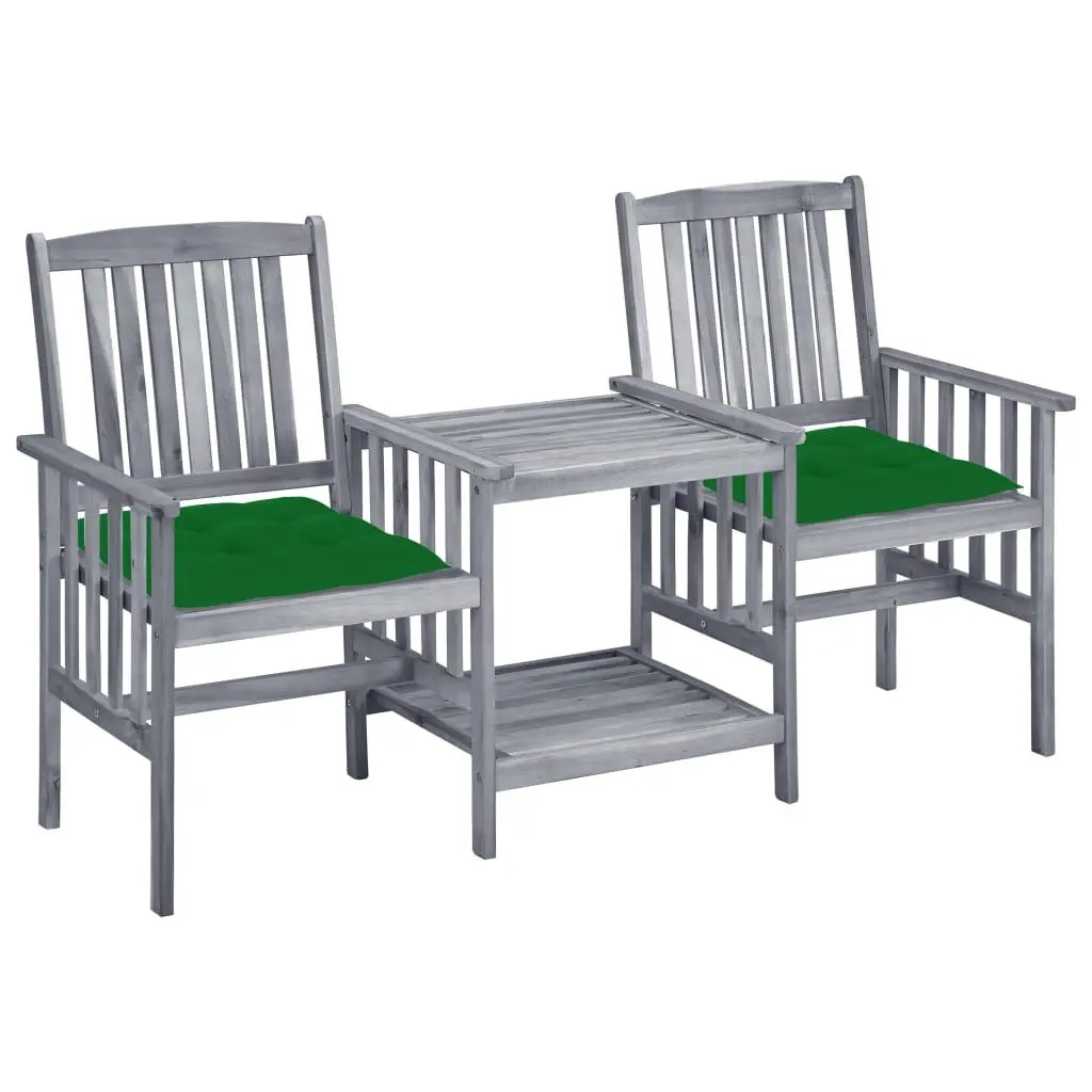 Solid Acacia Wood Patio Chairs Tea Table and Cushions Garden