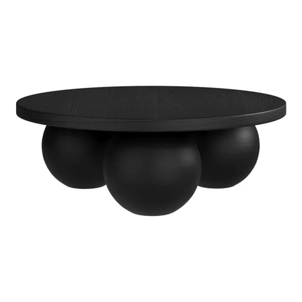 Lourdes Round Coffee Table - Non-glossy Black Tempered Glass Top