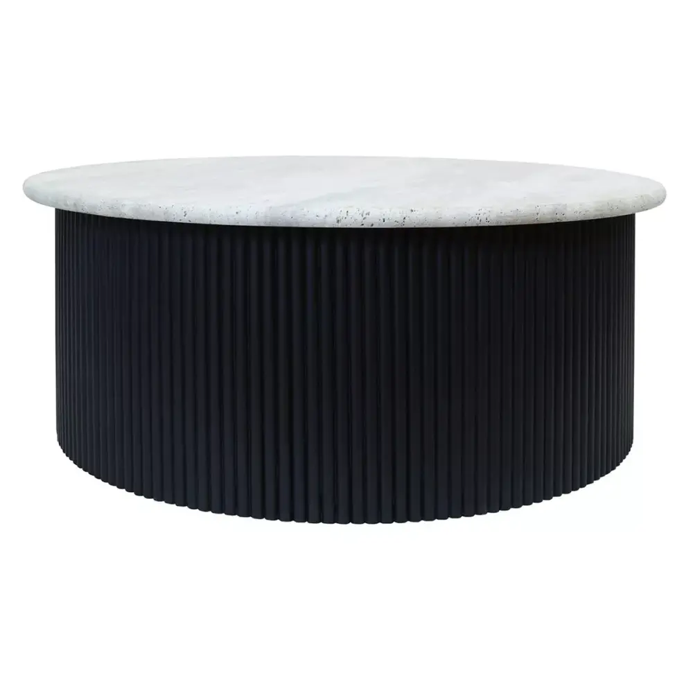 Walton Travertine Top Acacia Wood Coffee Table - Ebony