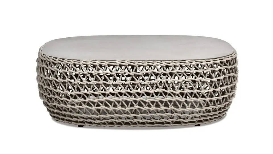 Willow - Oval Woven Patio Coffee Table, Wicker Frame Tempered Glass Top