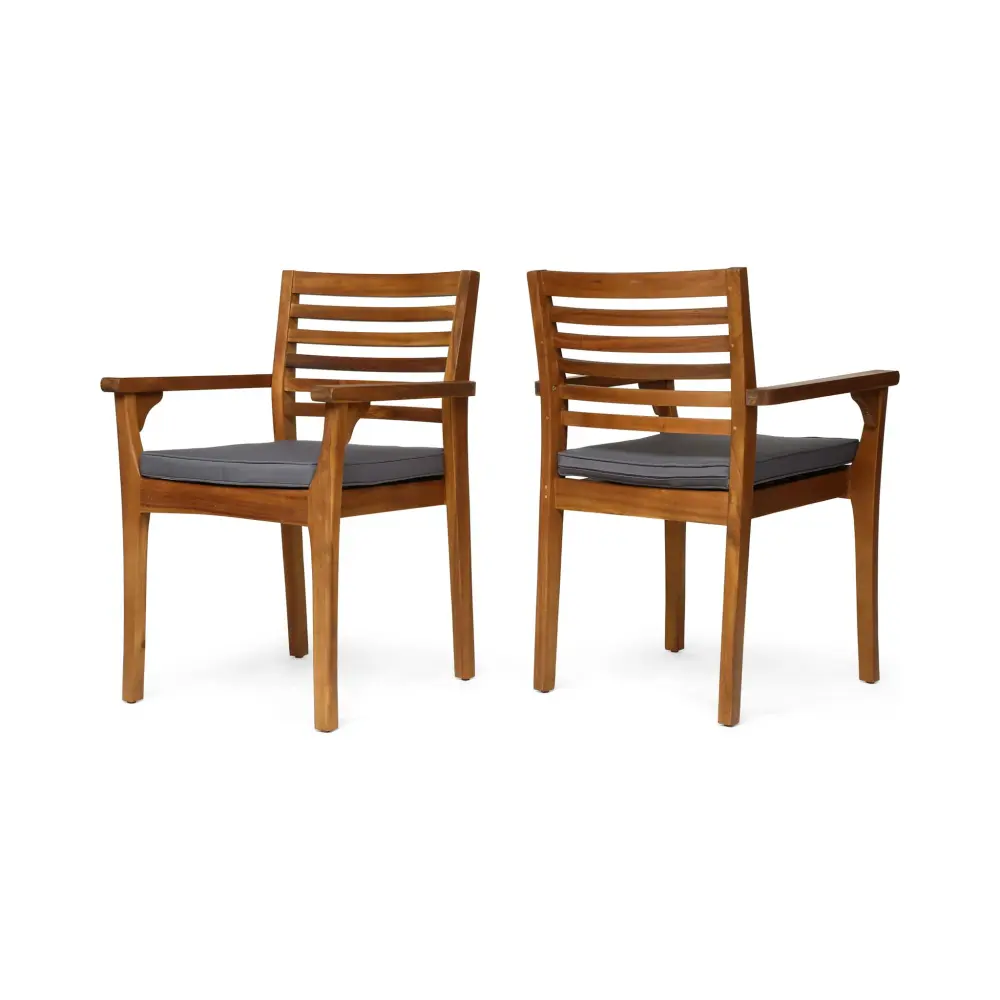 Outdoor Dining Chair Slat Back And Acacia Wood Frame (Set 2) - Gray / Teakwood