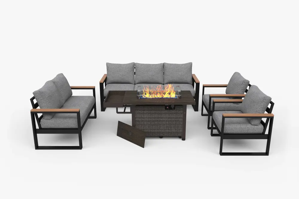 5 Pcs Aluminium Outdoor Conversation Set w Fire Table