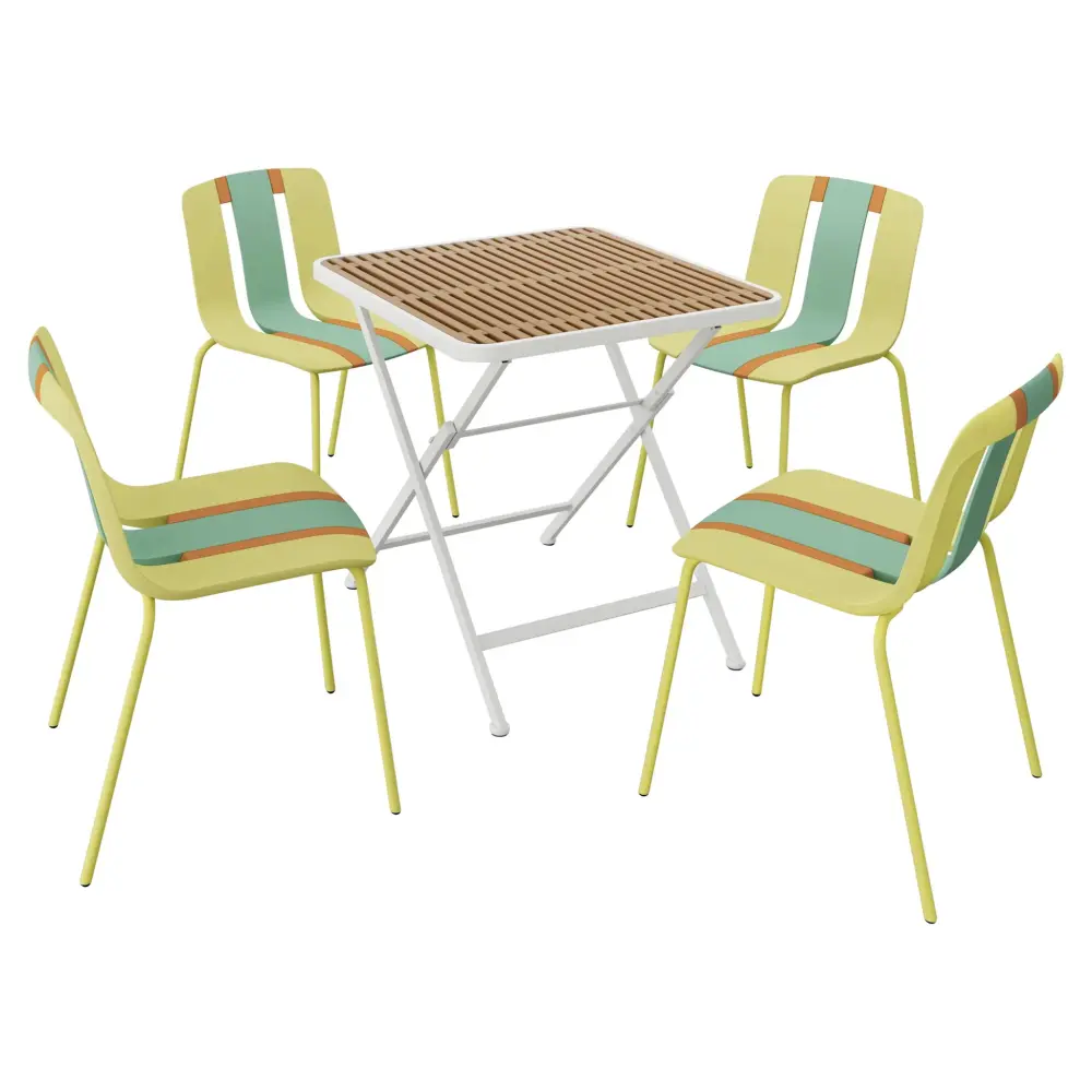 4 Piece Set Modern Striped Single Chairs Folding Square Table