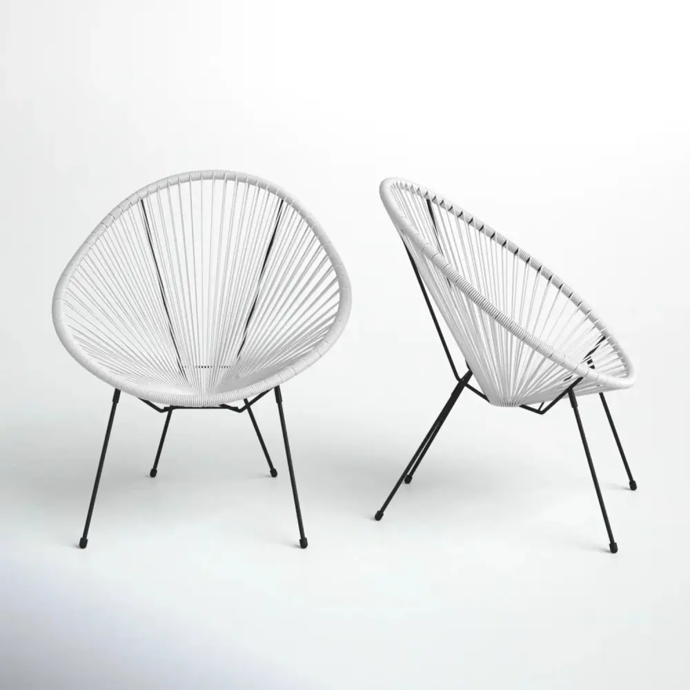 Powder-Coated Steel Outdoor Lounge Chair Set Handwoven Seats, Weather Resistant - Snow
