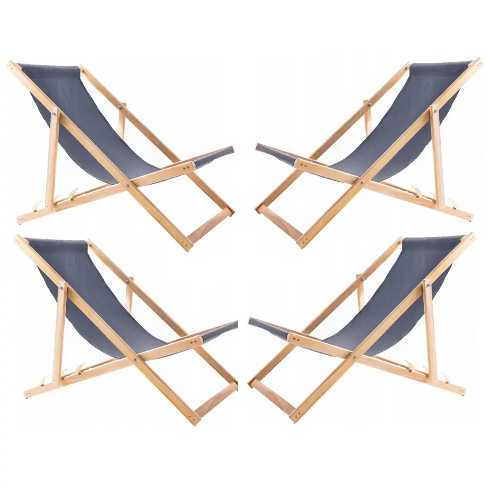 Set 4 Comfortable Charcoal Wooden Deck Chairs: Ideal Ultimate Relaxation on Beach, Balcony, or Terrace