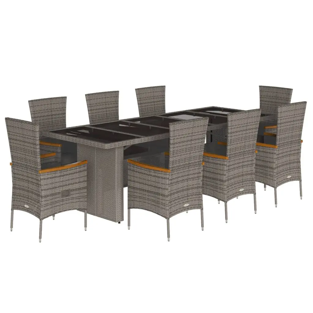 9-Piece Patio Dining Set Cushions Gray Poly Rattan Outdoor Furniture Set