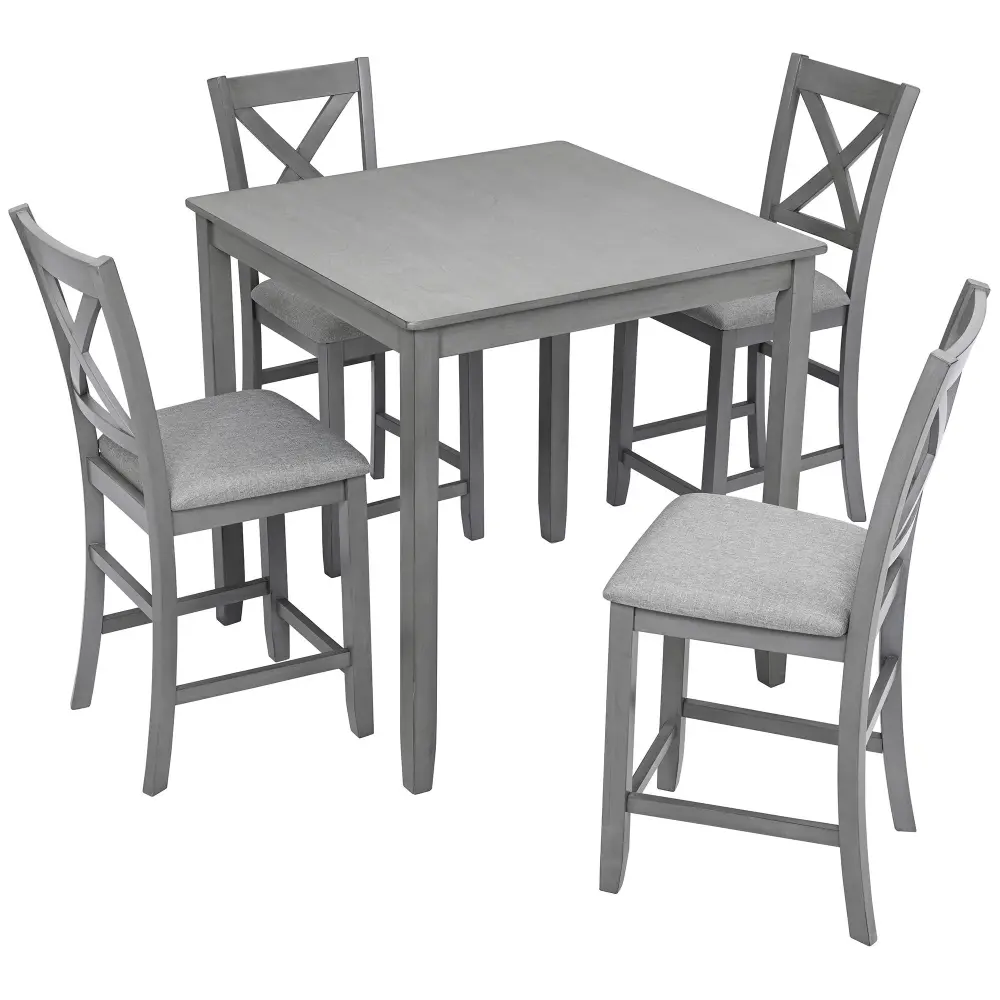 Bistro Rattan 5 Piece Dining Table Set, Hardwood Dining Square Table Set 4