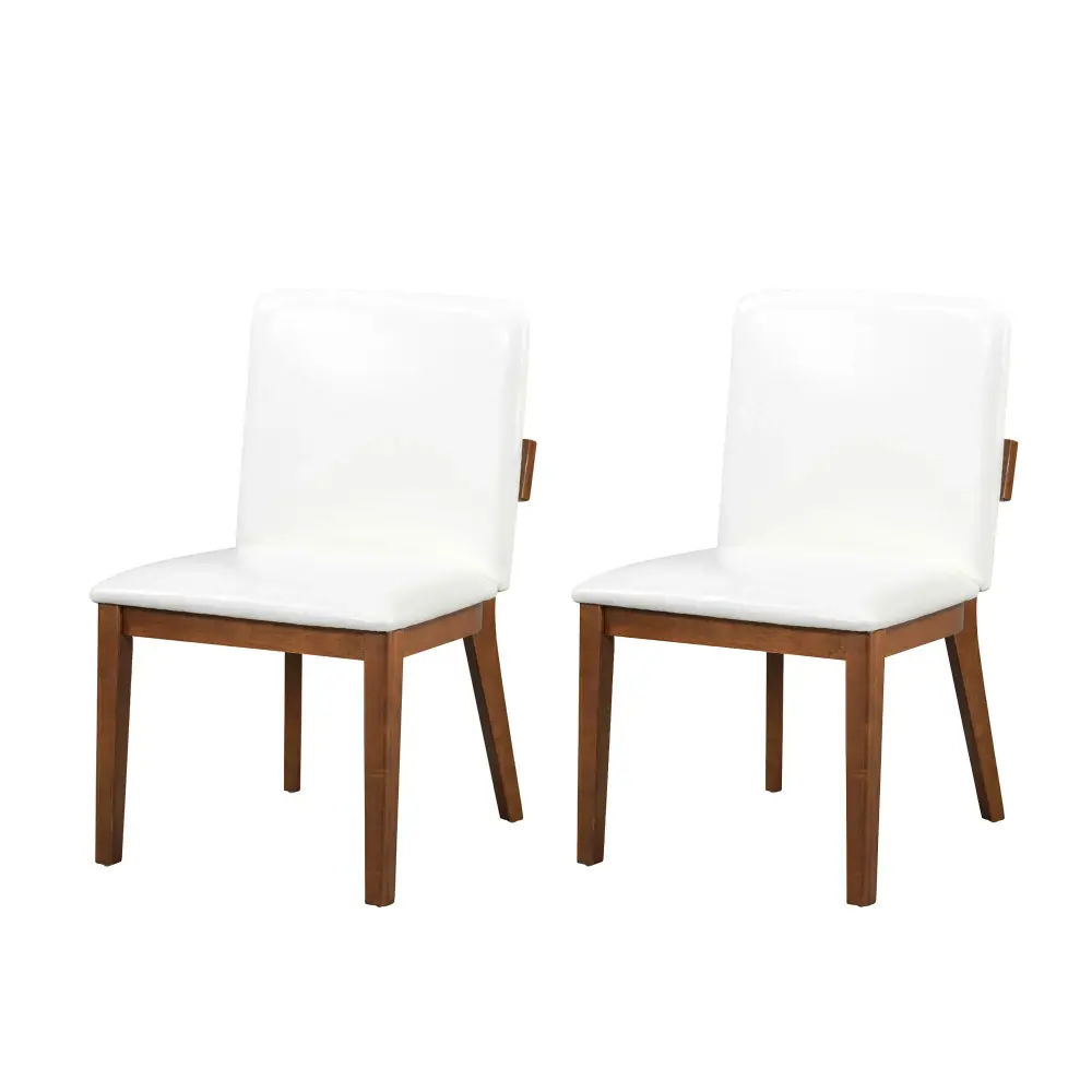 Modern Dining Chairs (Set 2) Glossy Upholstery - White / Walnut