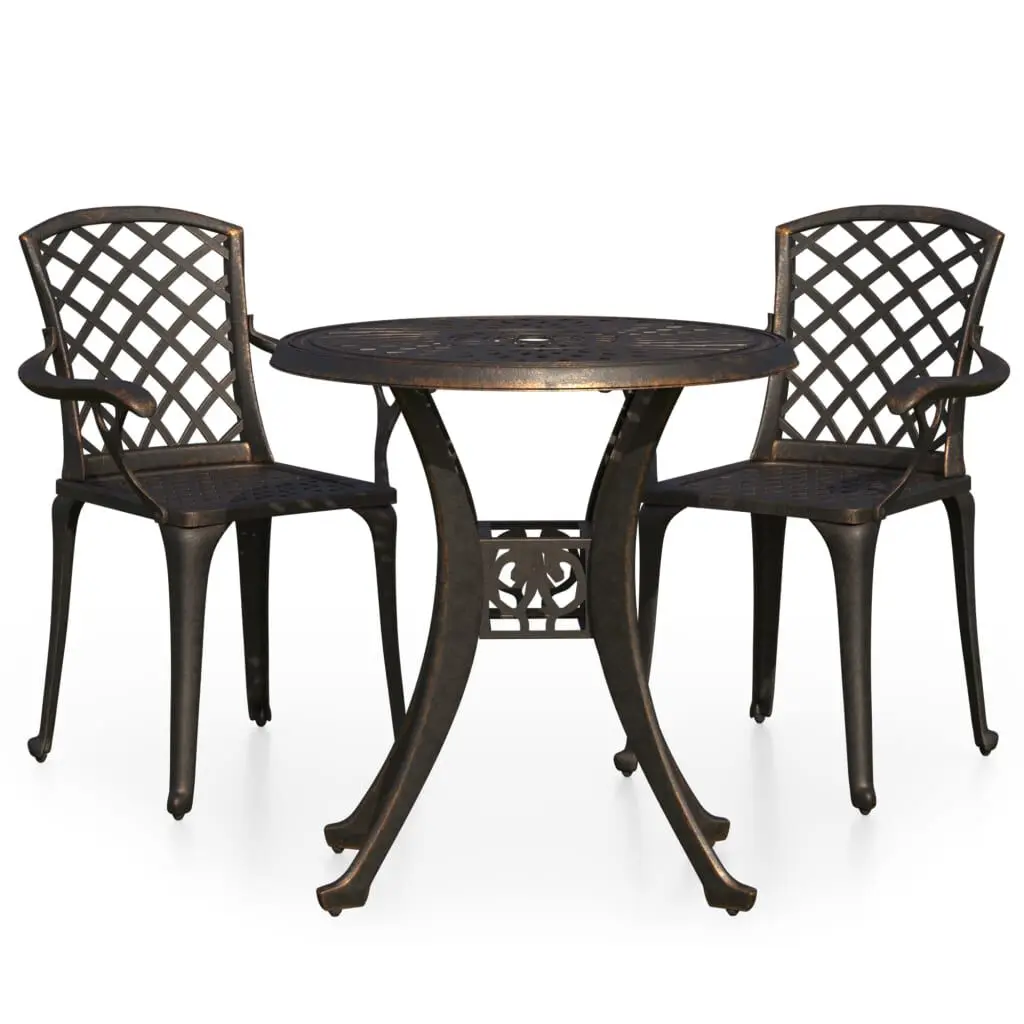 3 Piece Bistro Set Cast Aluminum Bronze Outdoor Patio Dining Furniture