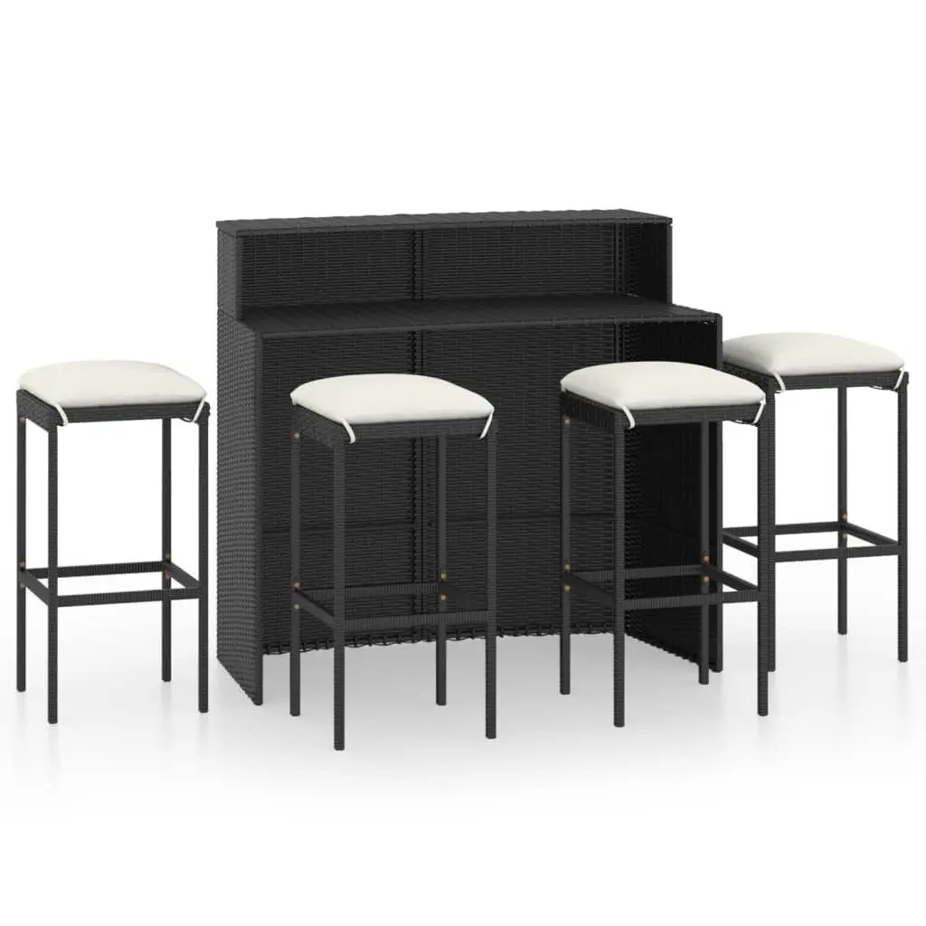 5 Piece Black Patio Bar Set Cushions Outdoor Dining and Entertaining