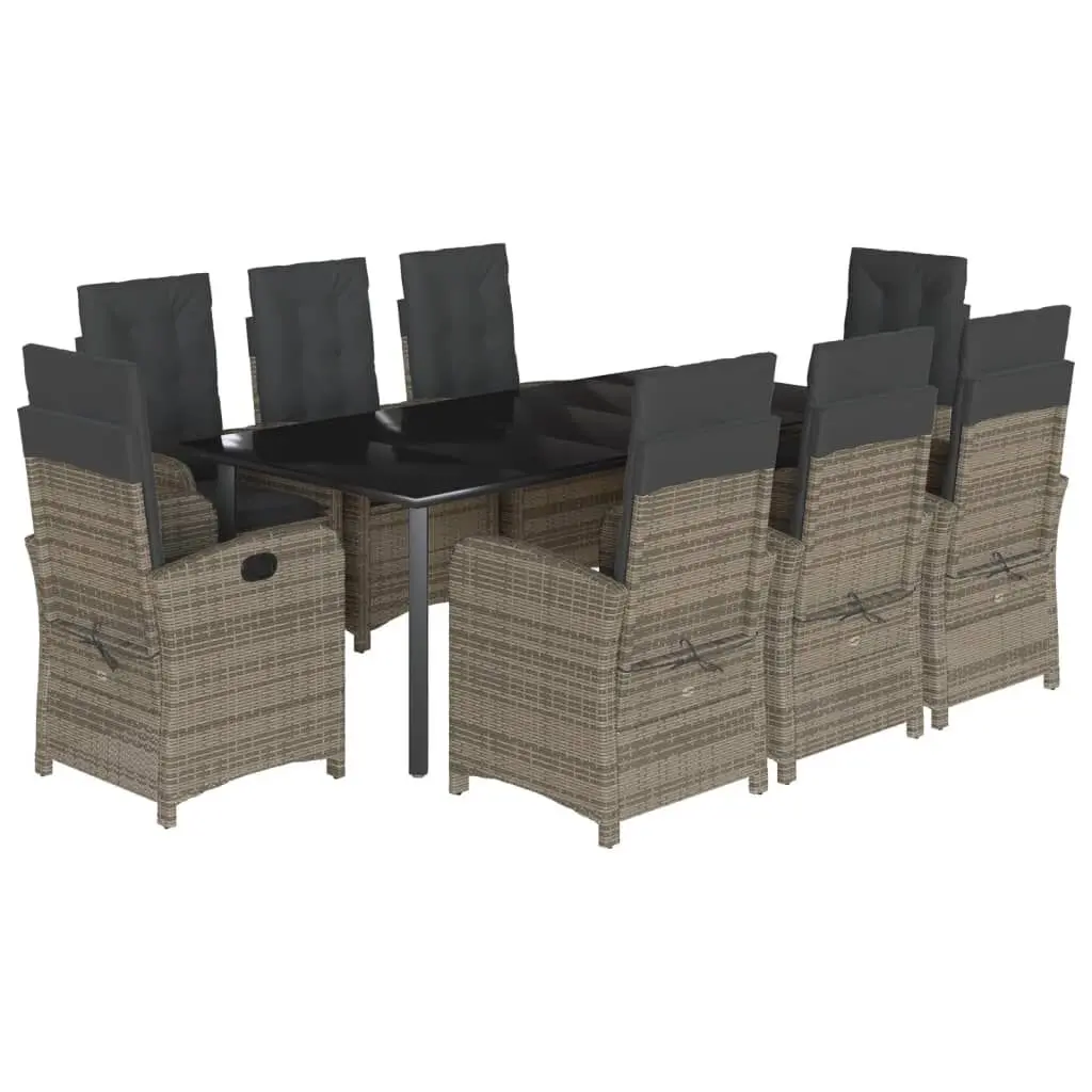 9 Piece Gray Poly Rattan Patio Dining Set Cushions Outdoor Parties