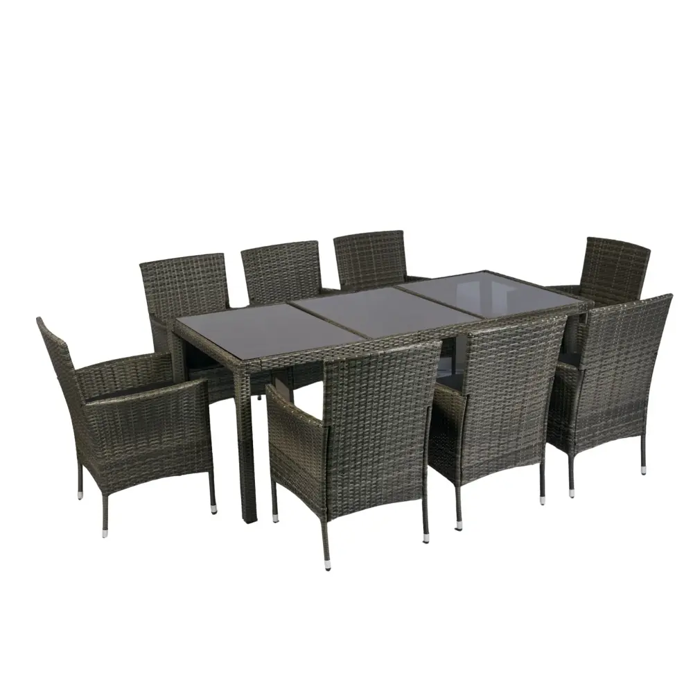 9 Piece Outdoor Patio Wicker Dining Place Patio Wicker Furniture Dining Set Glass Top - Gray / Black