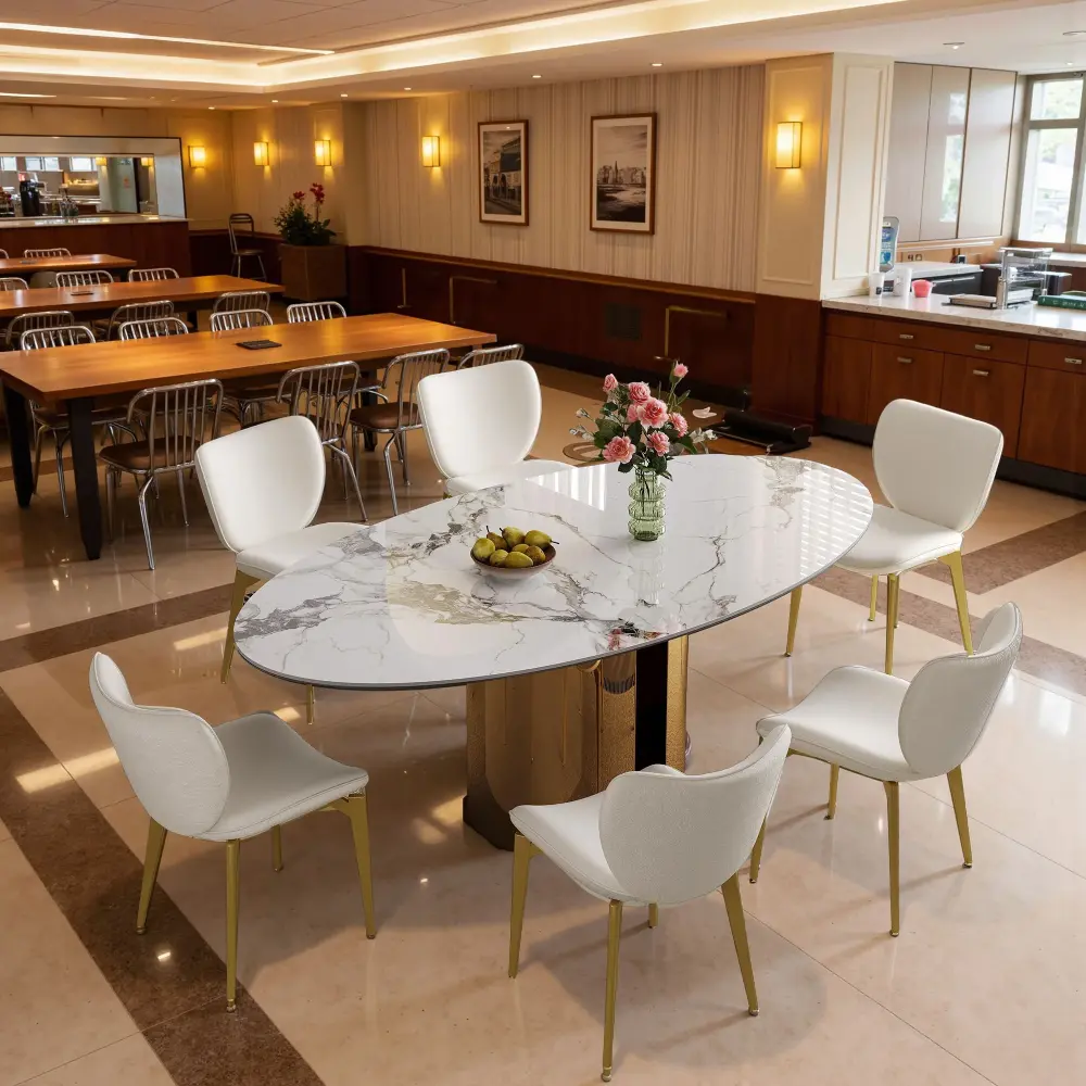 Steel Base Oval Sintered Stone Dining Table 4 Chairs