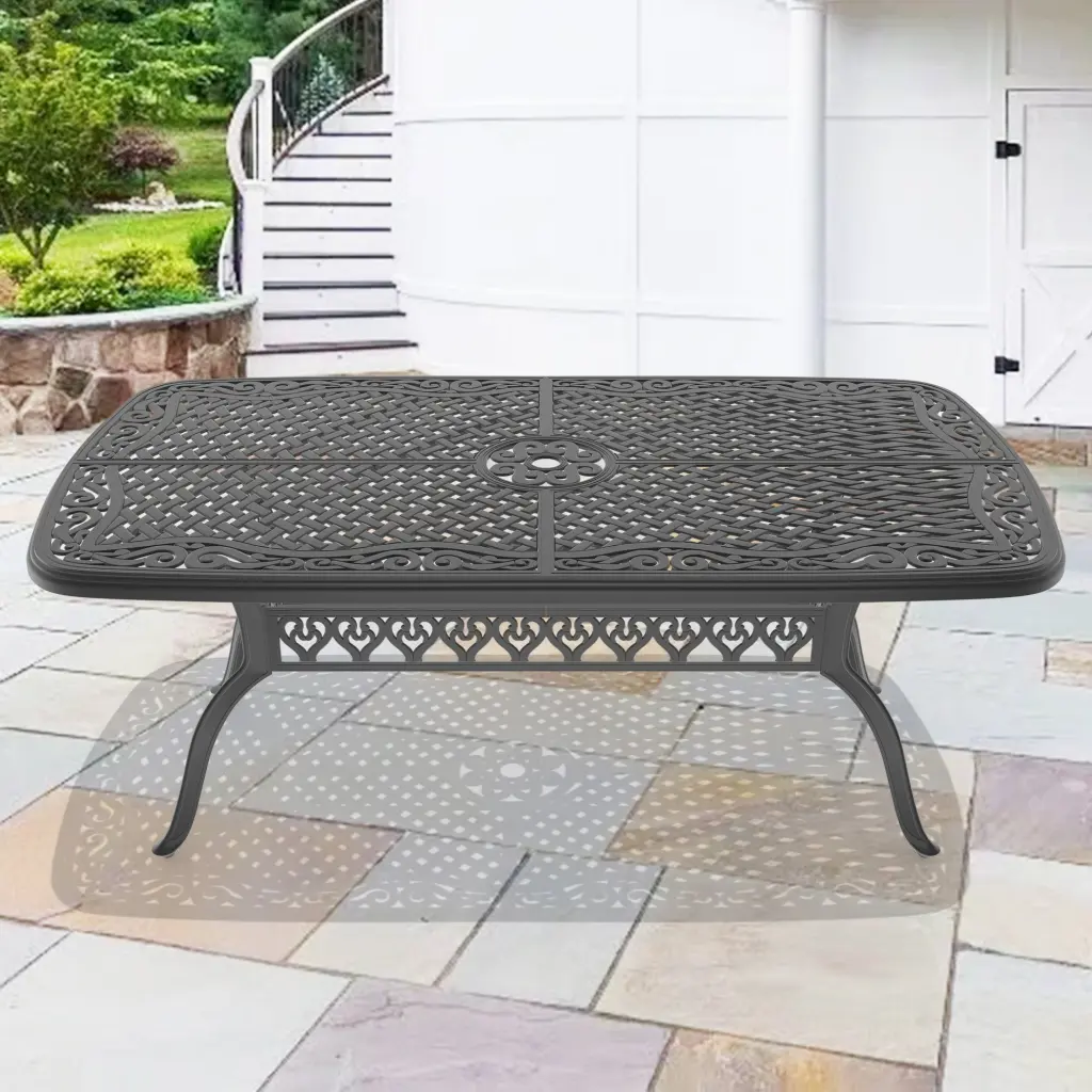 L72.44 x W38.58 Inch Cast Light Metal Patio Dining Table Black Frame - Outdoor Dining Set nicesure
