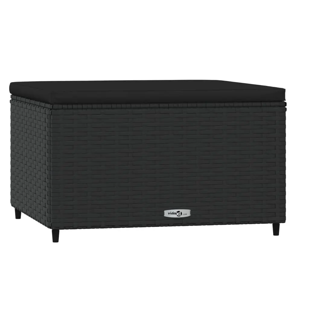Patio Footrest Cushion Black Poly Rattan Outdoor Ottoman