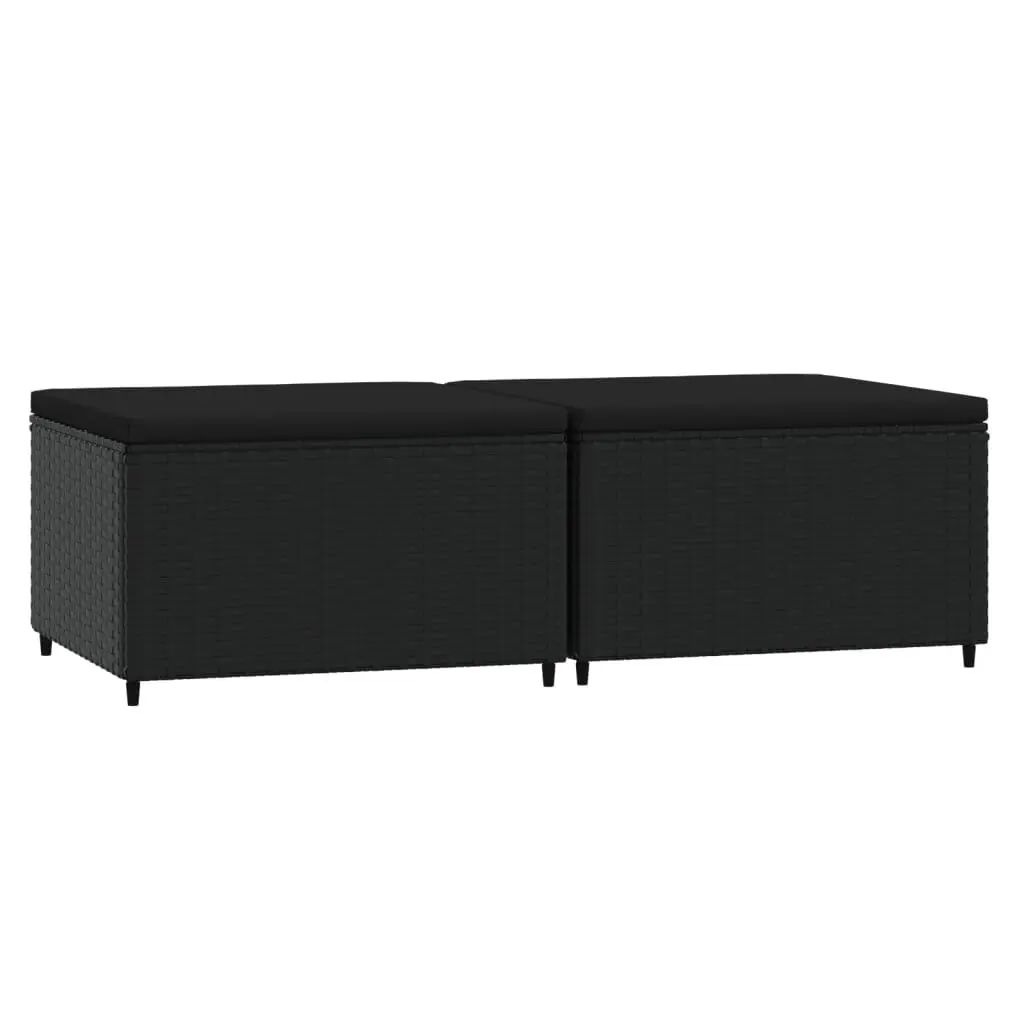 Patio Footrests Cushions 2 Piece Set Black Poly Rattan Outdoor Furniture