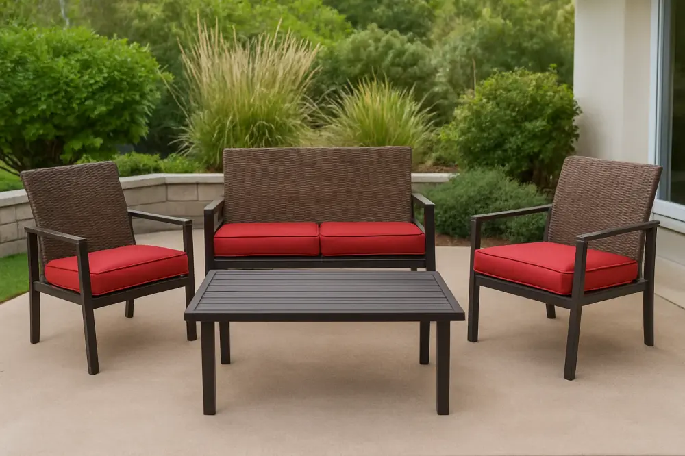 4-Piece Wicker Patio Place Chili Cushions | Rust-Resistant Frame