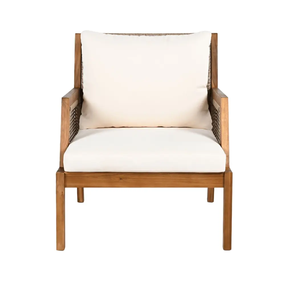Acacia Wood Patio Furniture Club Chair, Outdoor Wicker Armchair, Deep Seating Soft Cushions Porch - Teakwood / Mix Brown