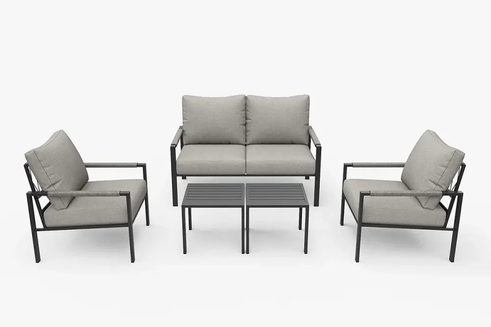Heavy-Duty Commercial 4 Pcs Metal Patio Furniture Set 5-Inch Heavy-duty Cushions