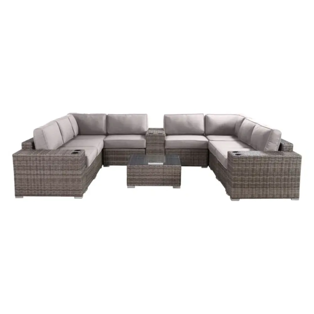 Modern Patio Rattan Sectional Set Cushions