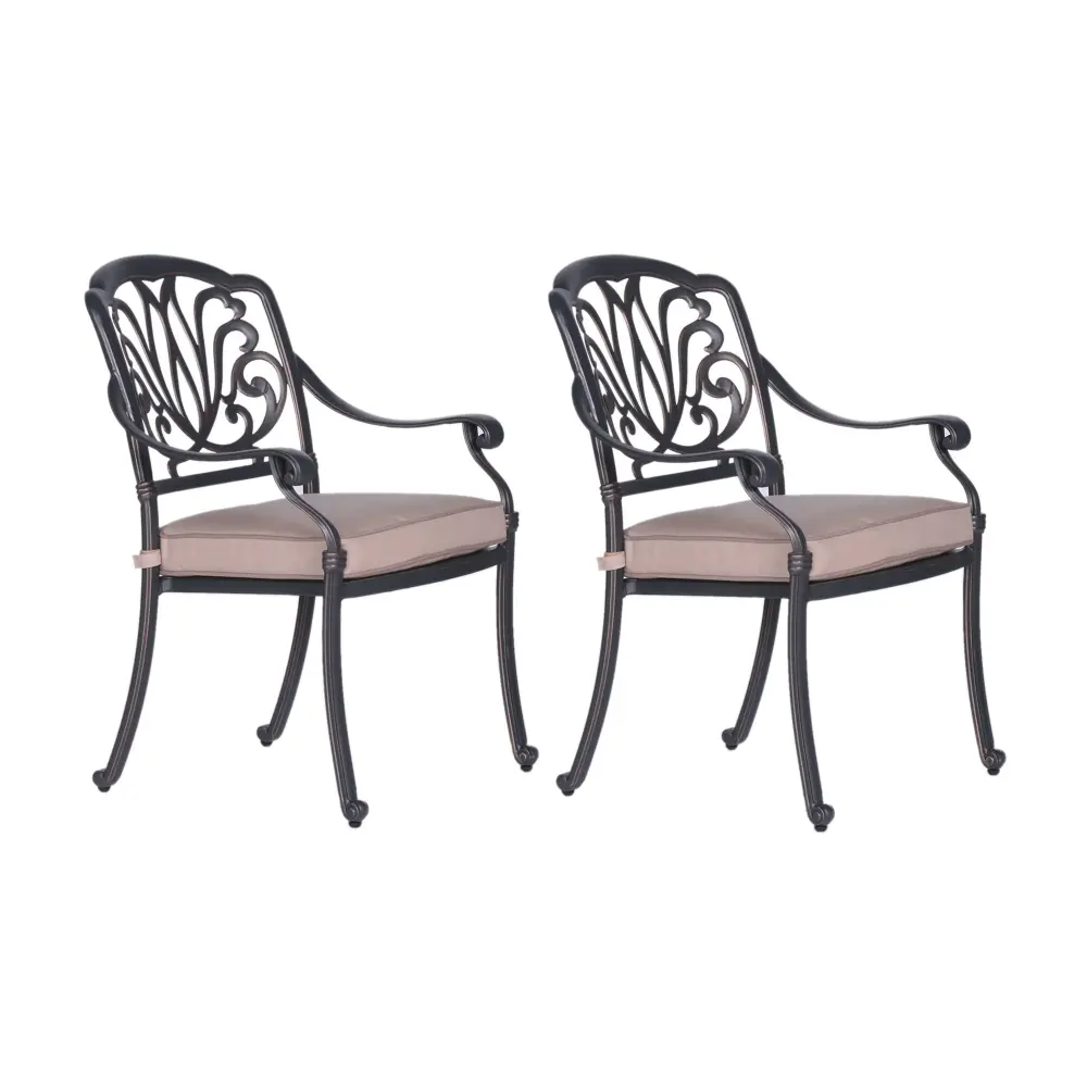 Patio Outdoor Aluminium Dining Armchair Cushion (Set 2) Adjustable Recline