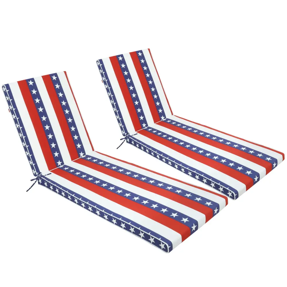 2 Piece Outdoor Chaise Lounge Cushion Set, Replacement Cushions Patio Furniture, Flag - Red Pinstriped Cup Holder & Side T...