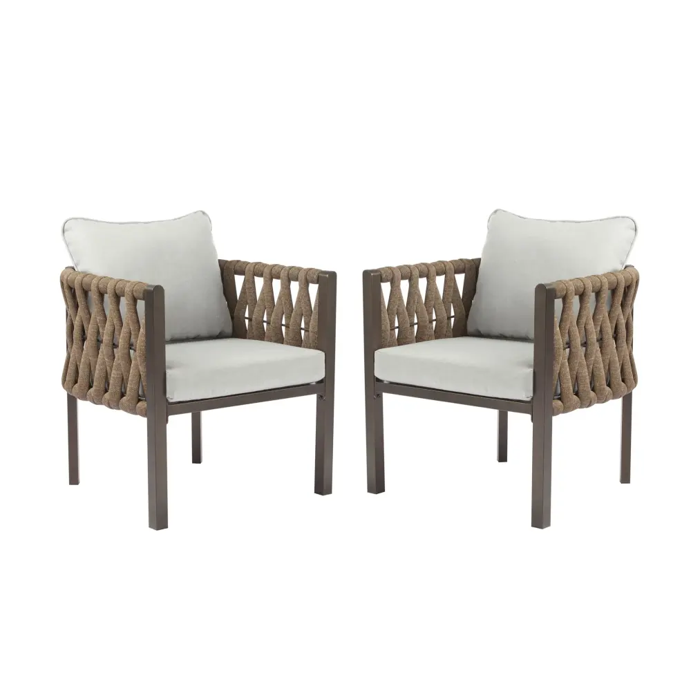 2 Pieces Outdoor Metal Patio Club Chair, Patio Furniture Arm Chair Cushion, Modern Outdoor Furniture Deep Seating Porch, G...