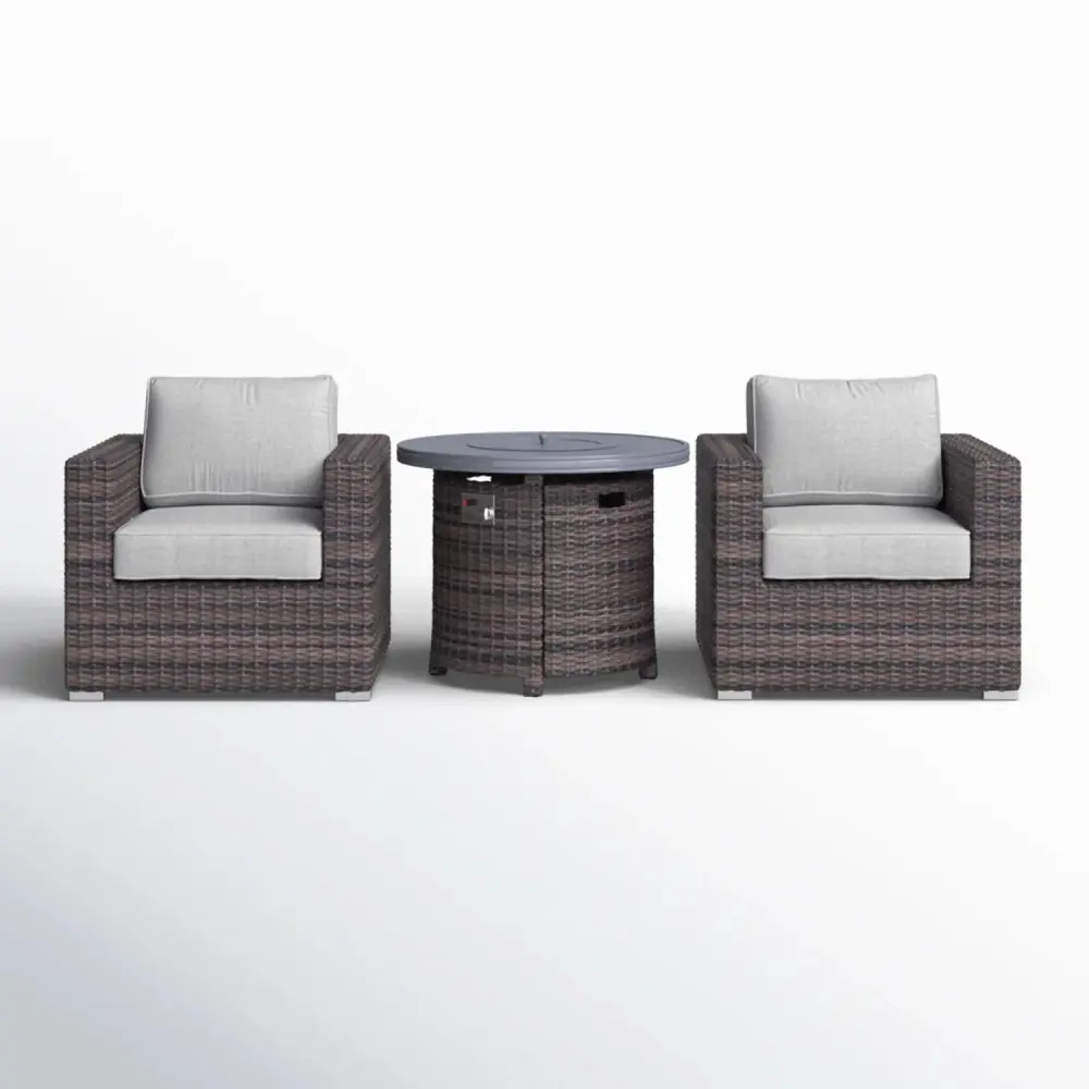Rattan Patio Set Relaxing Cushions And Fire Pit